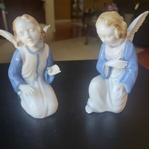 Set of 2 Erphila Germany Kneeling Angelsl 4.5" Figurine Blue & White